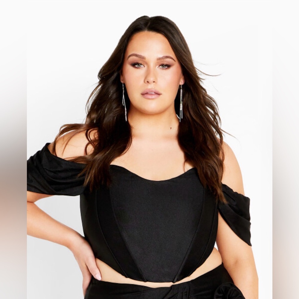 City Chic Black fleur off shoulder fitted corset black SZ-large (18/20)